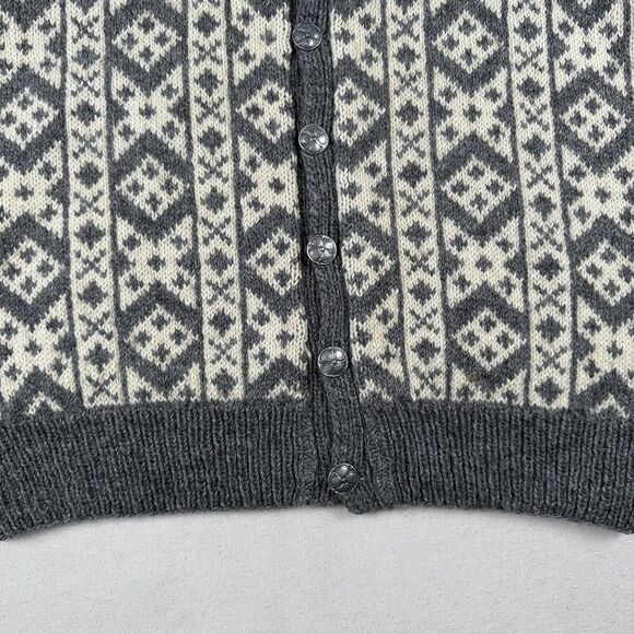 Vintage Unbranded Fair Isle Wool Knit Cardigan Women’s Medium Gray Beige Sweater - Picture 8 of 16